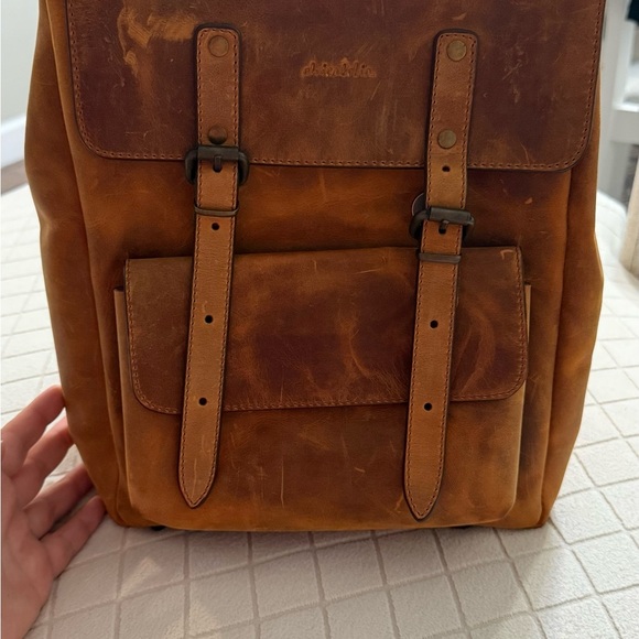 CHICATOLIA CRAZY HORSE LEATHER EXPANDABLE BACKPACK - ORANGE - Picture 6 of 10